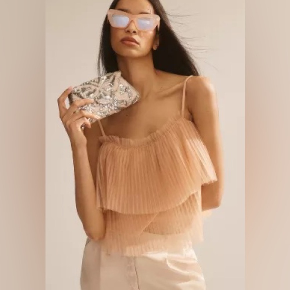 by Anthropologie Pleated Tulle Tank in Pink